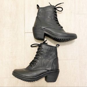 Fly London Black Lace Up Combat Moto Boots